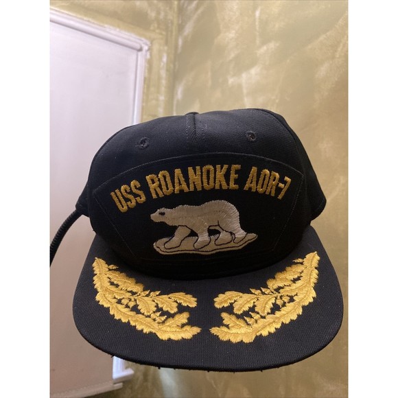Vintage USS ROANOKE AOR-7 POLAR BEAR - NAVY BLUE HAT SNAPBACK SCRAMBLED EGGS - Picture 2 of 9